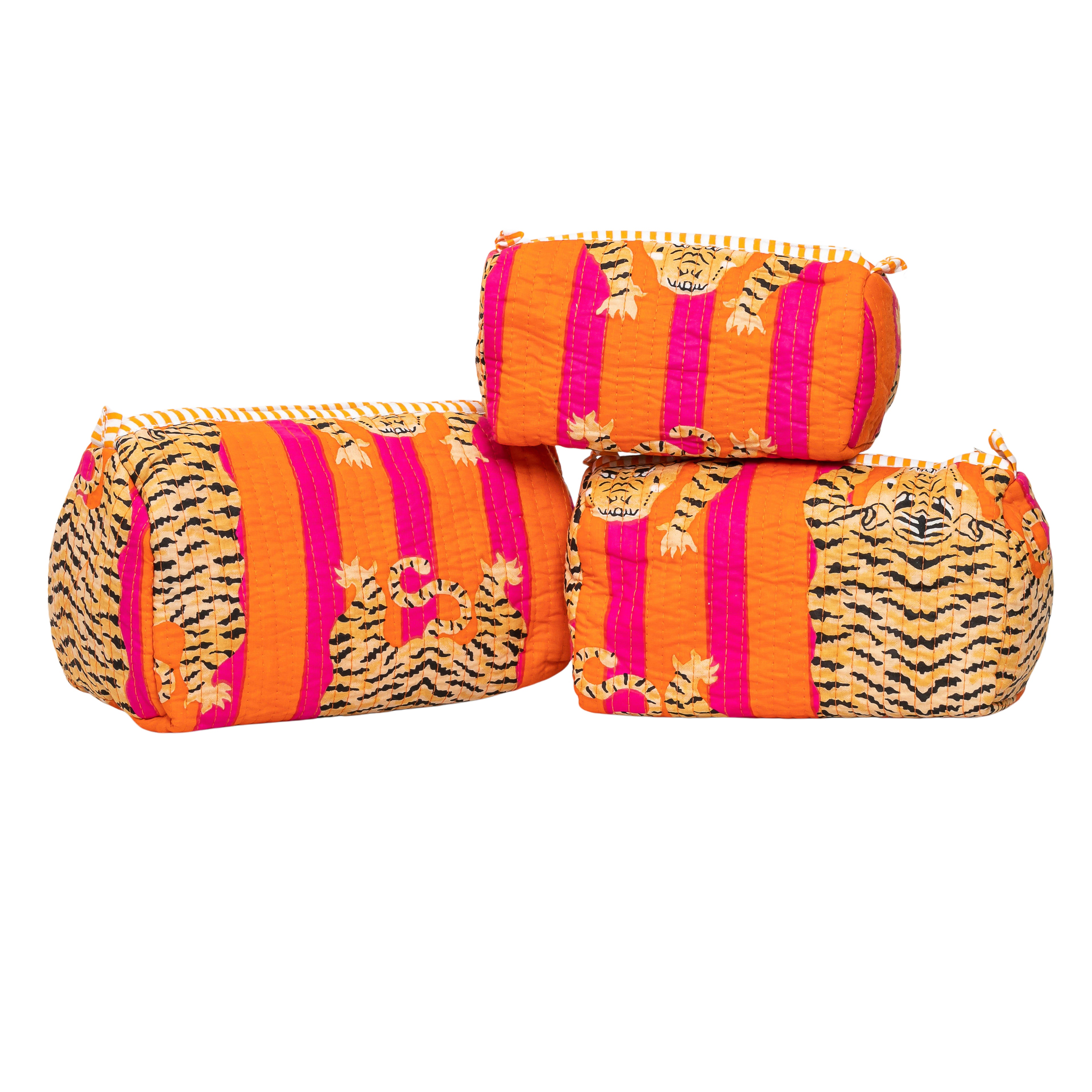 Premium Quilted Tote Bag with Matching Pouches Combo Set – Durable, Lightweight, Multipurpose Bag for Travel, Office & Daily Essentials (Orange Tiger)