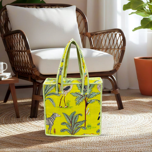 Parrot Green Jungle Quilted Cotton Tote Bag (12x12)
