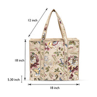 Beige Botanica Quilted Cotton Tote Bag (18x18) with Pouch Set Combo thumbnail 4