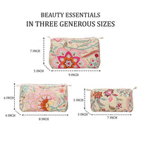 Beige Floral Quilted Cotton Tote Bag (18x18) with Pouch Set Combo thumbnail 3
