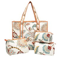 Beige Peacock Quilted Cotton Tote Bag (18x18) with Pouch Set Combo thumbnail 2
