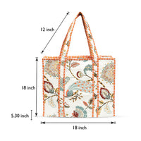 Beige Peacock Quilted Cotton Tote Bag (18x18) with Pouch Set Combo thumbnail 4