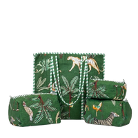 Green Jungle Quilted Cotton Tote Bag (18x18) with Pouch Set Combo thumbnail 2