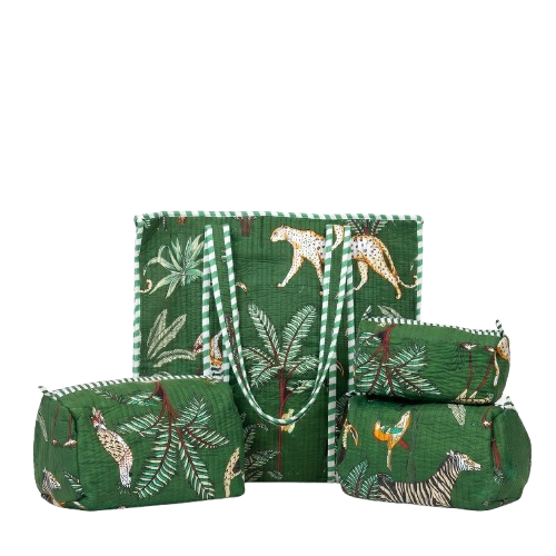 Green Jungle Quilted Cotton Tote Bag (18x18) with Pouch Set Combo
