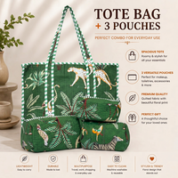 Green Jungle Quilted Cotton Tote Bag (18x18) with Pouch Set Combo thumbnail 1