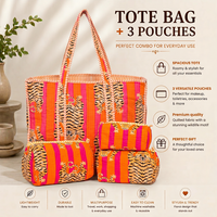 Orange Tiger Quilted Cotton Tote Bag (18x18) with Pouch Set Combo thumbnail 1