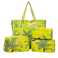 Parrot Green Jungle Quilted Cotton Tote Bag (18x18) with Pouch Set Combo thumbnail 2