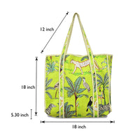 Parrot Green Jungle Quilted Cotton Tote Bag (18x18) with Pouch Set Combo thumbnail 4