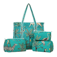 Turquoise Jungle Quilted Cotton Tote Bag (18x18) with Pouch Set Combo thumbnail 2