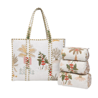 White Floral Quilted Cotton Tote Bag (18x18) with Pouch Set Combo thumbnail 2