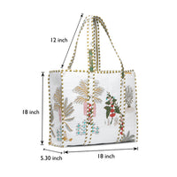 White Floral Quilted Cotton Tote Bag (18x18) with Pouch Set Combo thumbnail 4