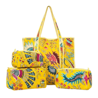 Yellow Floral Quilted Cotton Tote Bag (18x18) with Pouch Set Combo thumbnail 2