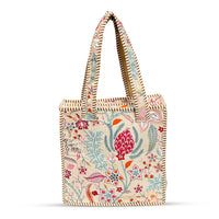 Beige Floral Quilted Cotton Tote Bag (12x12) thumbnail 7