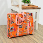 Premium Quilted Tote Bag with Matching Pouches Combo Set – Durable, Lightweight, Multipurpose Bag for Travel, Office & Daily Essentials (Orange Floral)