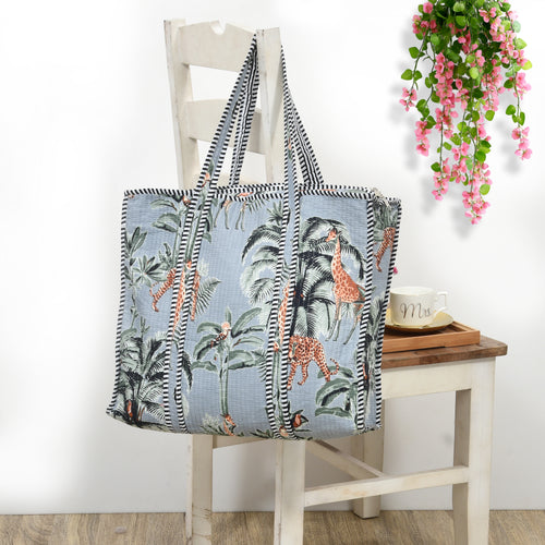 Premium Quilted Tote Bag with Matching Pouches Combo Set – Durable, Lightweight, Multipurpose Bag for Travel, Office & Daily Essentials (Grey Floral)