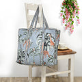 Quilted Cotton Tote Bag – Handmade Travel Shoulder Bag with Zipper & Pockets – Lightweight, Durable & Stylish for Daily Use (Grey Floral)