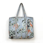 Premium Quilted Tote Bag with Matching Pouches Combo Set – Durable, Lightweight, Multipurpose Bag for Travel, Office & Daily Essentials (Grey Floral)