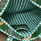 Quilted Cotton Tote Bag – Handmade Travel Shoulder Bag with Zipper & Pockets – Lightweight, Durable & Stylish for Daily Use (Green Jungle)