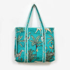 Premium Quilted Tote Bag with Matching Pouches Combo Set – Durable, Lightweight, Multipurpose Bag for Travel, Office & Daily Essentials (Turquoise Jungle)