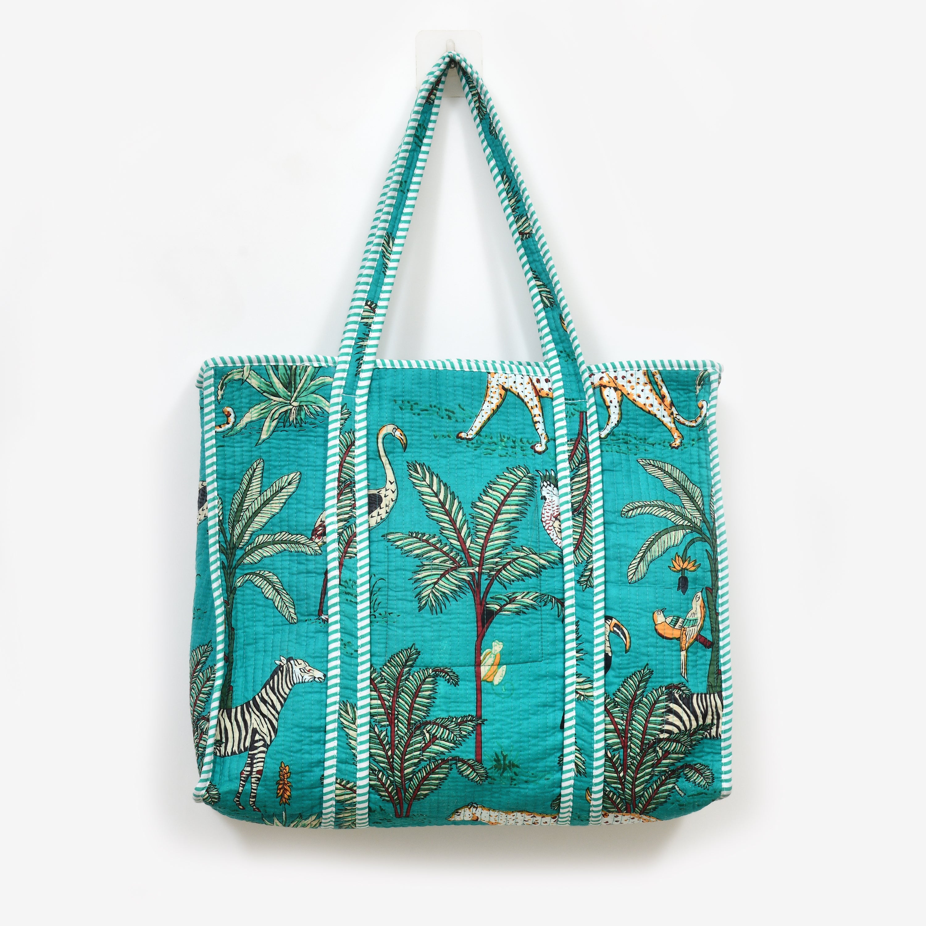 Premium Quilted Tote Bag with Matching Pouches Combo Set – Durable, Lightweight, Multipurpose Bag for Travel, Office & Daily Essentials (Turquoise Jungle)
