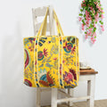 Quilted Cotton Tote Bag – Handmade Travel Shoulder Bag with Zipper & Pockets – Lightweight, Durable & Stylish for Daily Use (Yellow Floral)