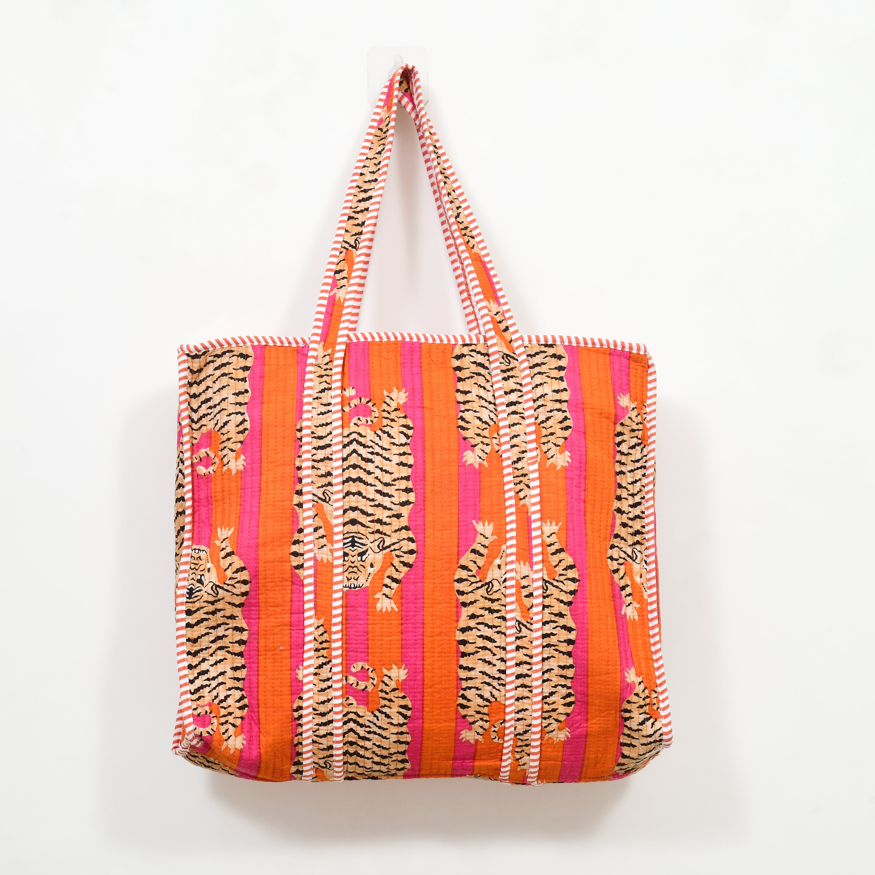 Premium Quilted Tote Bag with Matching Pouches Combo Set – Durable, Lightweight, Multipurpose Bag for Travel, Office & Daily Essentials (Orange Tiger)