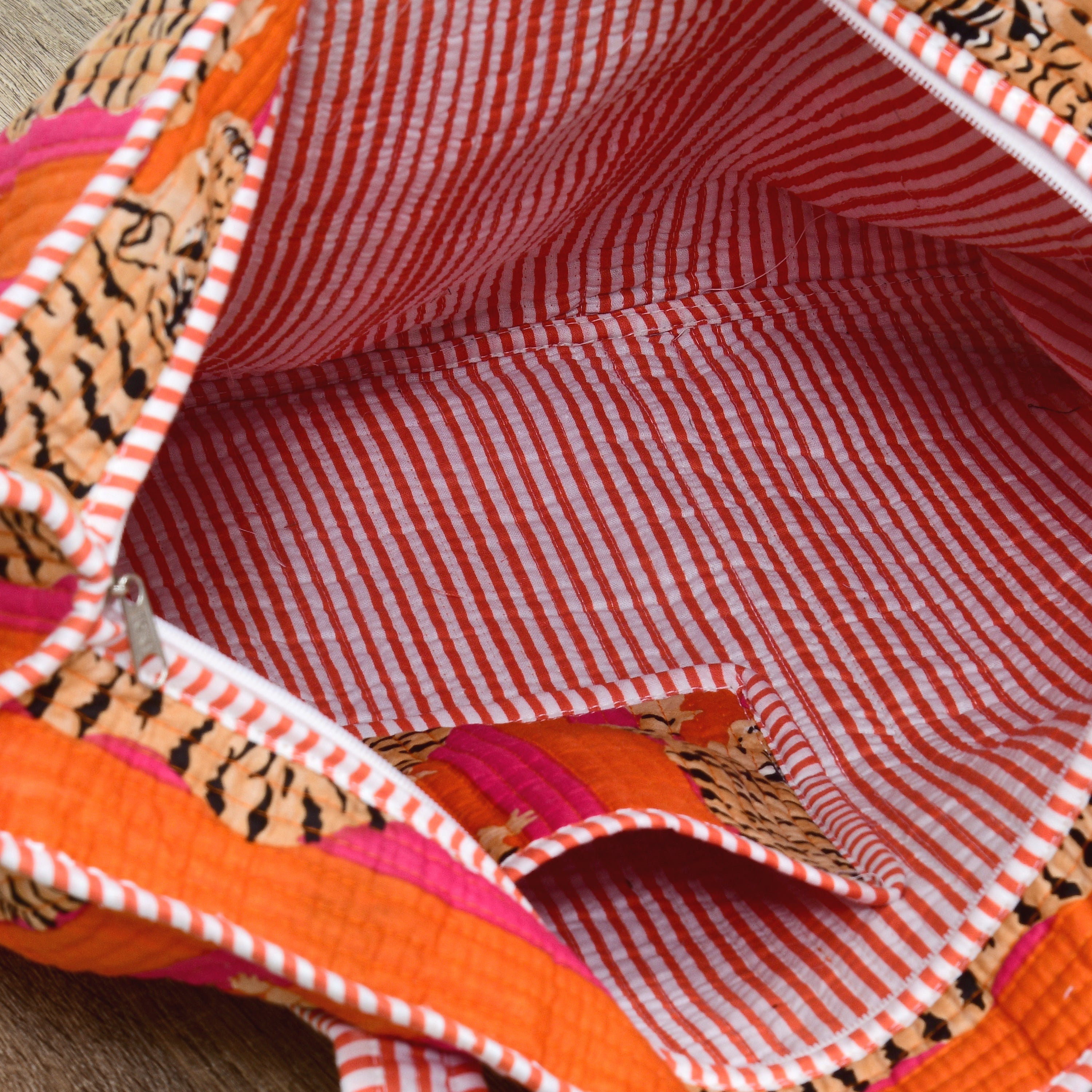 Premium Quilted Tote Bag with Matching Pouches Combo Set – Durable, Lightweight, Multipurpose Bag for Travel, Office & Daily Essentials (Orange Tiger)