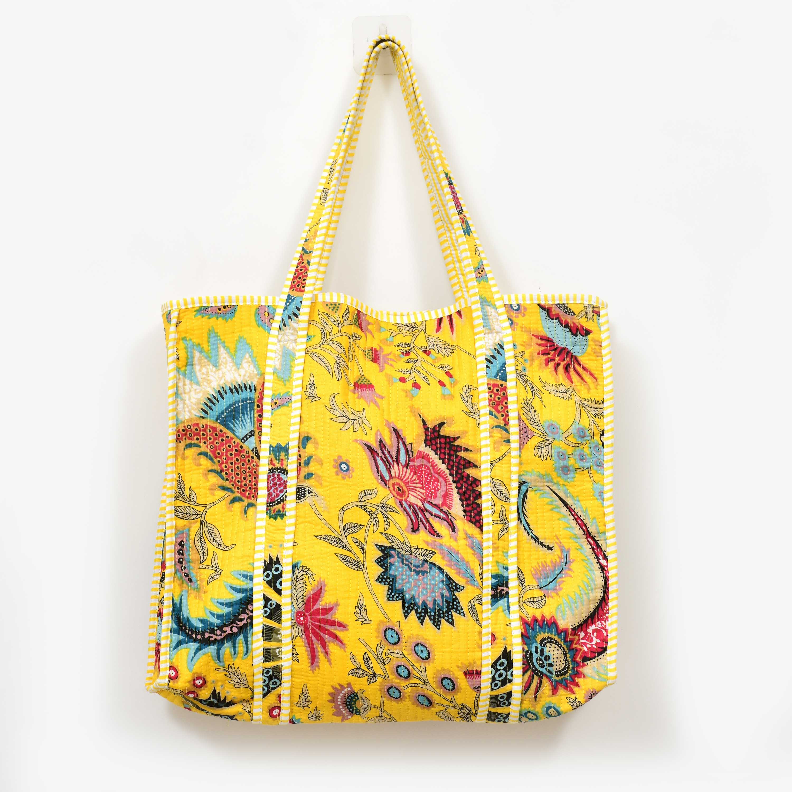 Premium Quilted Tote Bag with Matching Pouches Combo Set – Durable, Lightweight, Multipurpose Bag for Travel, Office & Daily Essentials (Yellow Floral)