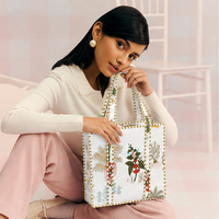 White Floral Quilted Cotton Tote Bag (12x12) thumbnail 1