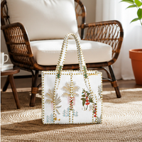 White Floral Quilted Cotton Tote Bag (12x12) thumbnail 3